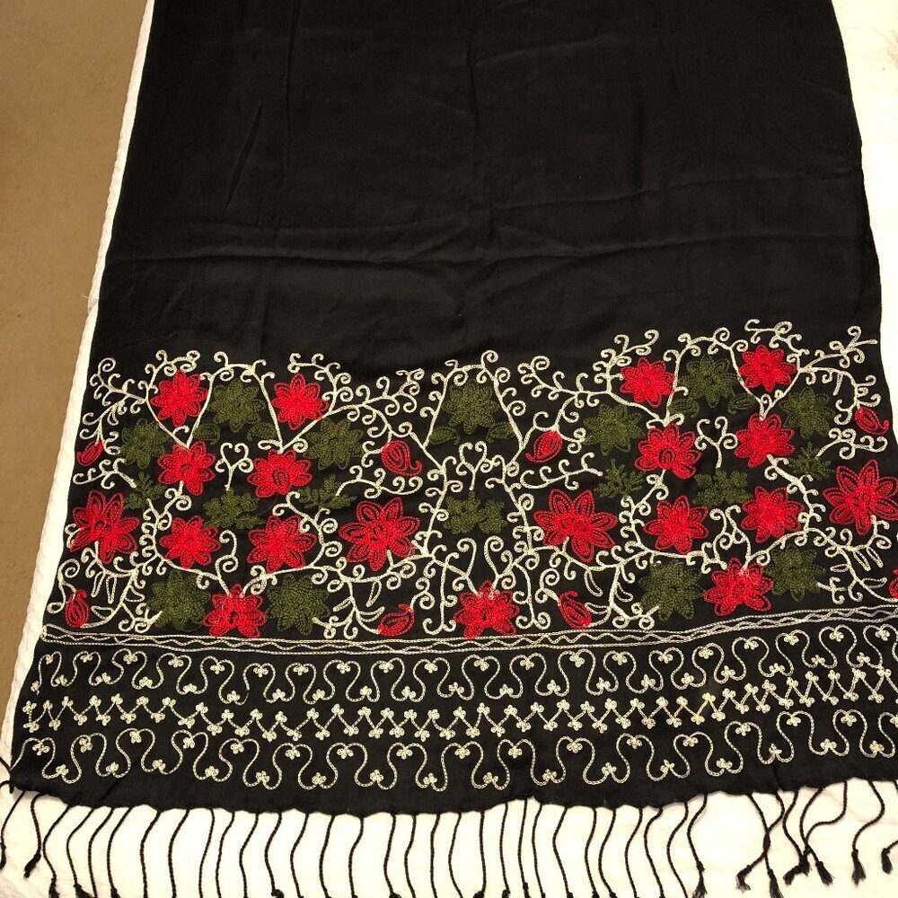 Black Scarf With Red Roses 32 inches by 40 inches